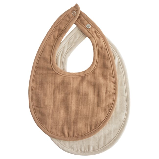 Mushie Muslin Bib 2-pack - Tan/Fog